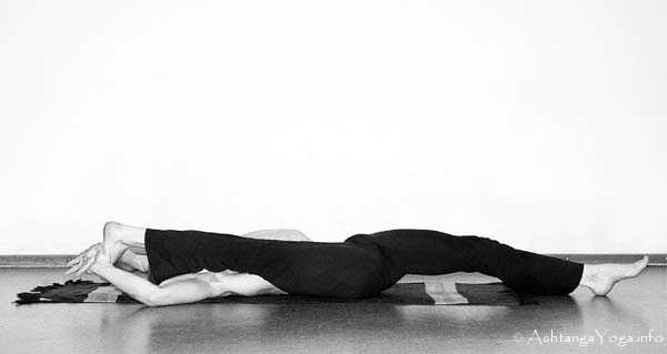 Supta Trivikrmasana - Ashtanga Vinyasa Yoga transcends gravity in Advanced A Series (Sthira Bhaga). 